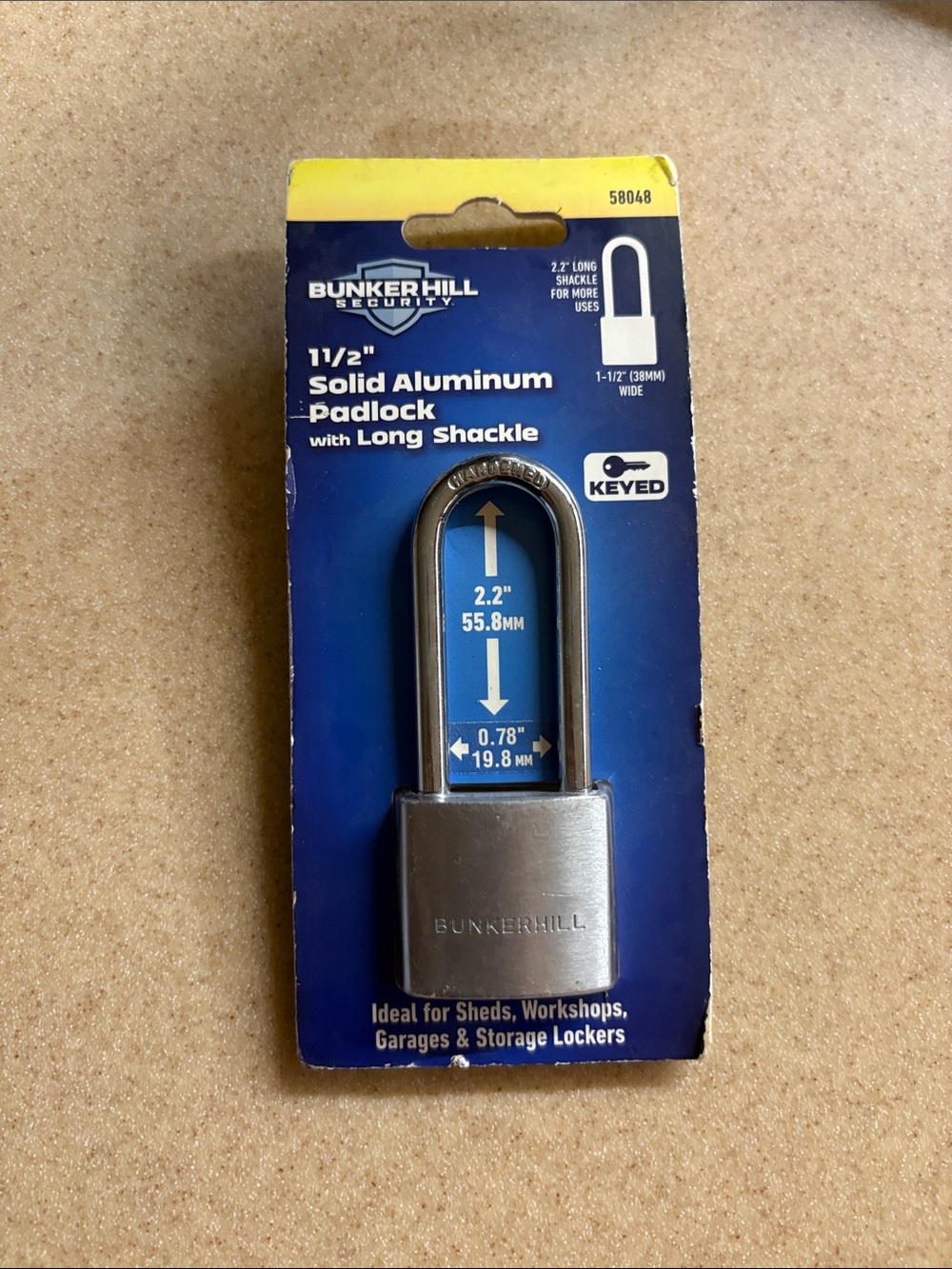 Bunkerhill 1-1/2" Solid Aluminum Padlock with Long Shackle - Silver